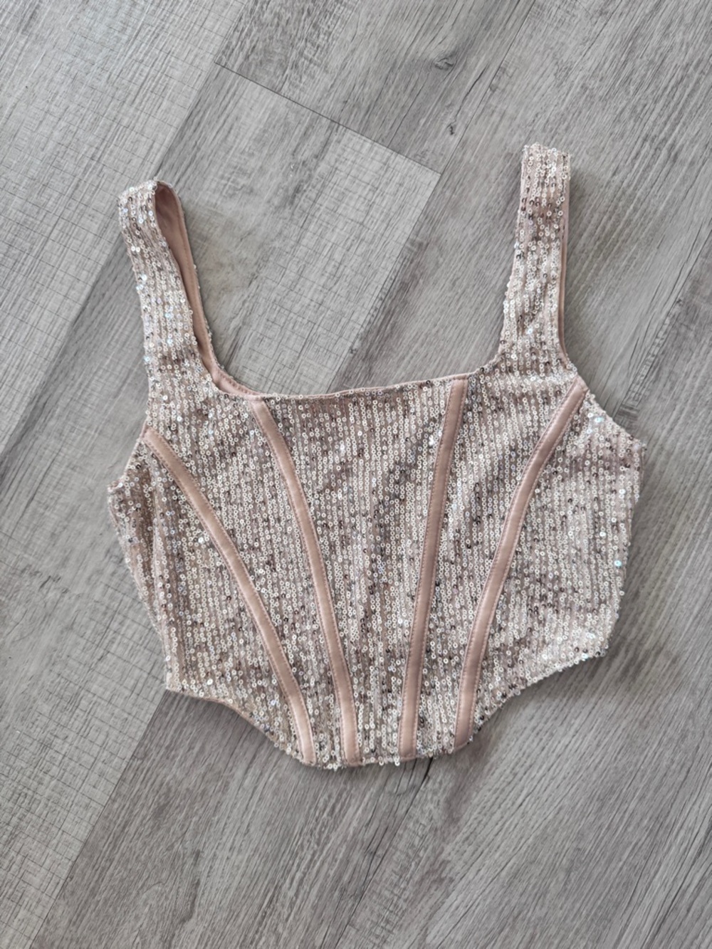 NWT Altar’d State Champagne Sequin Corset Crop Top Size Small